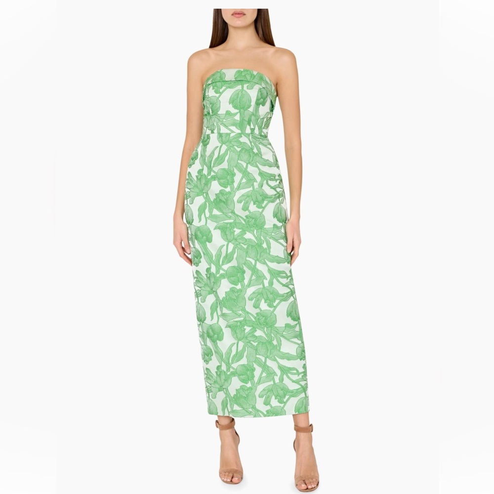 NWT Milly Tulip Floral Jacquard Strapless Maxi Dress Green Size 12